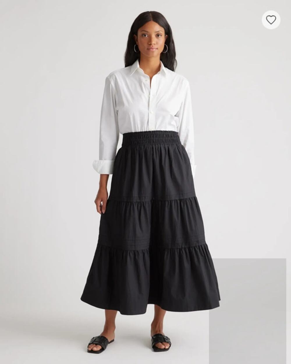 Quince Cotton Poplin Tiered Maxi Skirt Black Size S NWT